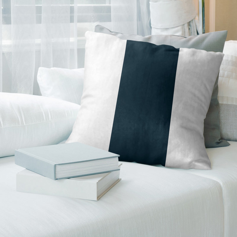 Housse de coussin, 14 po x 14 po, Blanc / Bleu, Polyester sergé