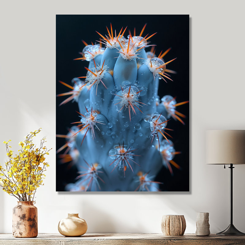 Cactus monochrome orange, bleu, désert, lueur I - cactus floral, salon, Toile tendue, H 20 po x l 12 po x P 1 po