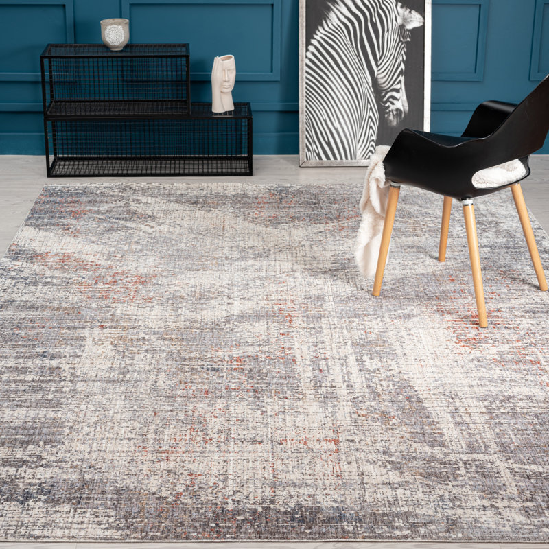 9 Abstract Area Rug in Gray/Ivory, Rectangle 9'6" x 13'