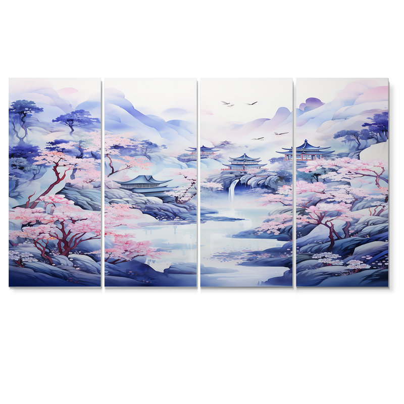 «China River», art mural sur toile 4 pièces, H 32 po x l 64 po