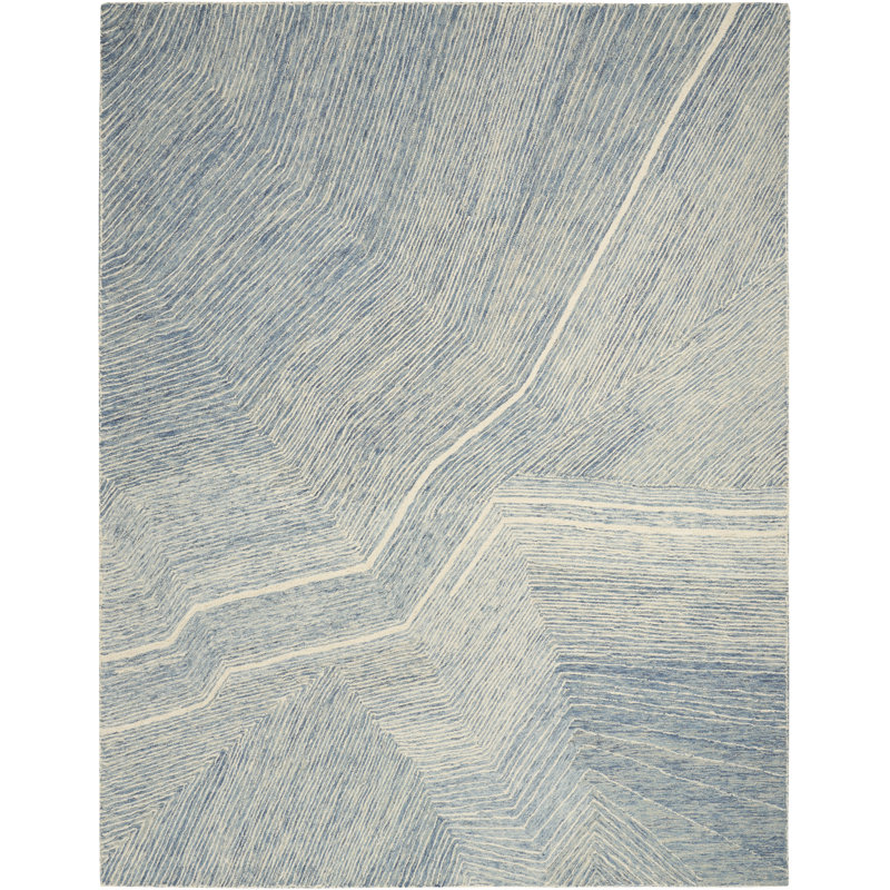 DKNY Pure Angles Ivory Blue Modern Indoor Rug, Rectangle 8'6" x 11'6"