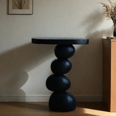 Wabi-Sabi Style Solid Wood Black Console Table