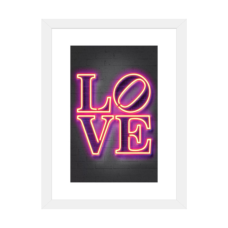 "Love" par Octavio Mielu-impression d’art textuel, H 32 po x l 24 po x P 1 po, Papier encadré blanc, Blanc
