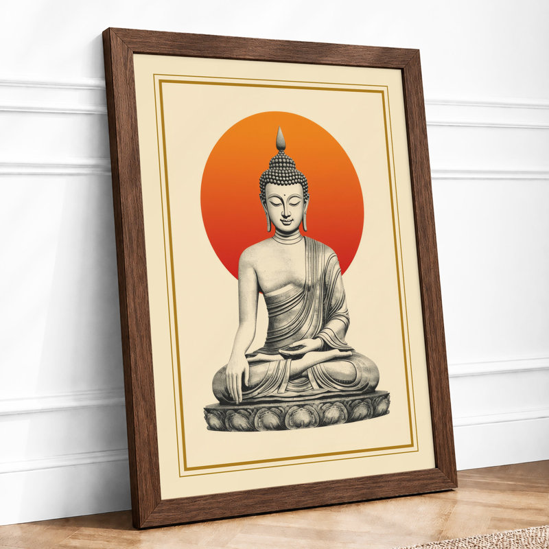 Buddha in Meditation Japandi - Framed Print, Walnut, A4 - 29.7 x 21.0 cm