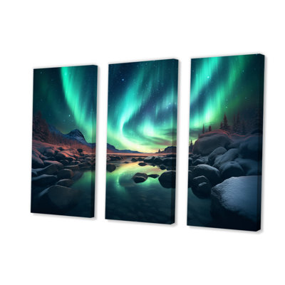 Northern Lights Canvas Art Print Set - Ethereal Water Reflections