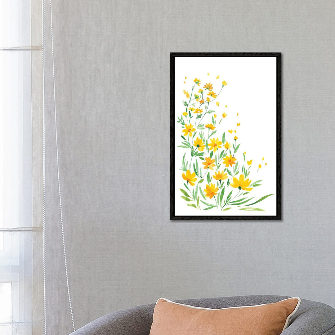 Gelbe Aquarell-Wildblumen von Blursbyai - Galerie-umwickelte Leinwand Giclée auf Leinwand