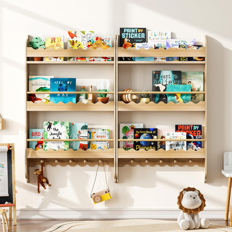 39.4" H X 23.6" W Wooden Kids Floating Bookcase with 3 spacious open shelves, Natural