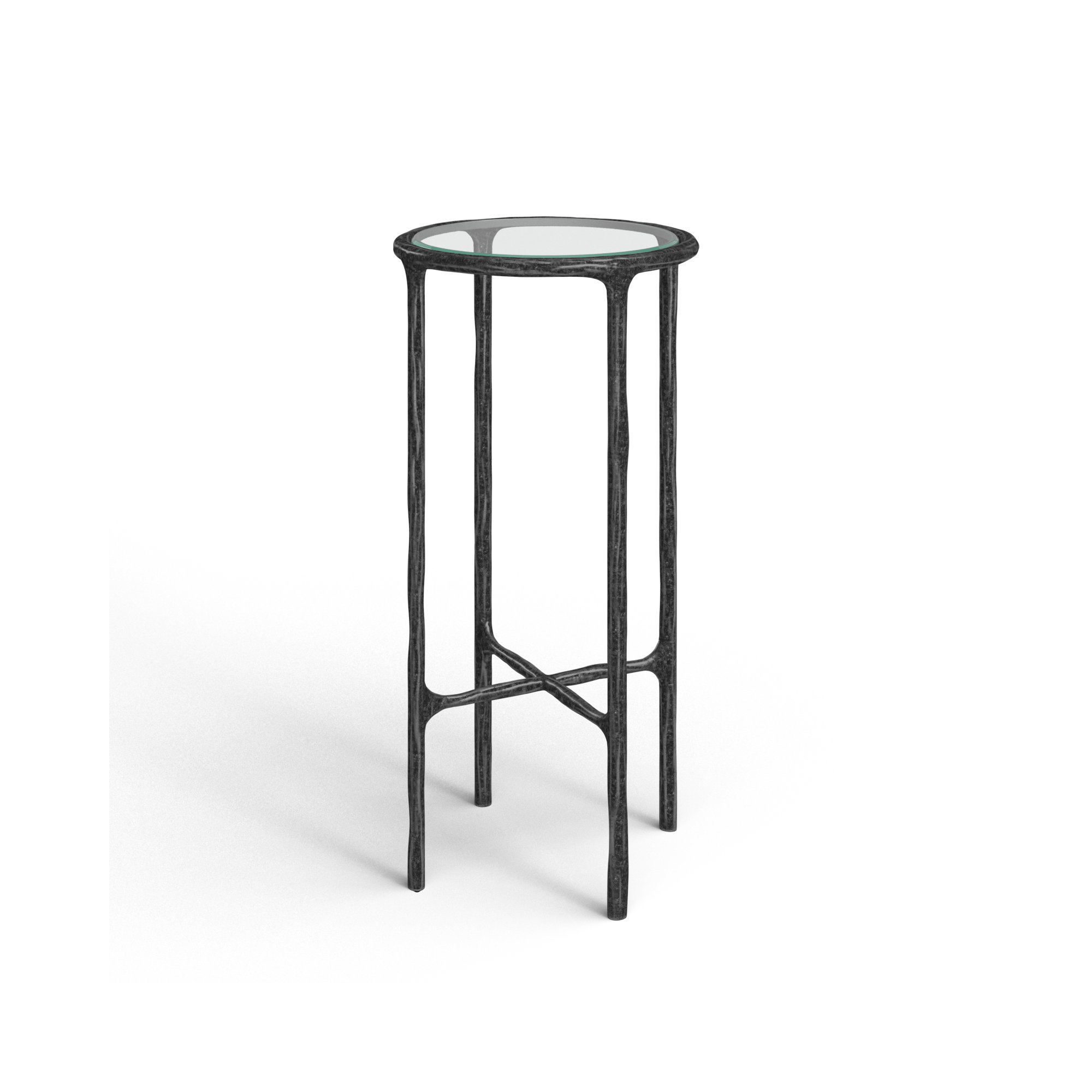 Evelynn Glass Cross Legs End Table, Glass Top/Black Base