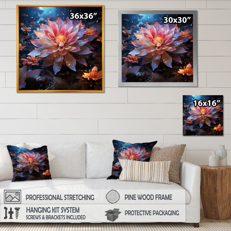 Pétales du lotus sacré II sur toile, Cadre simple blanc, H 30 po x l 30 po x P 1 po