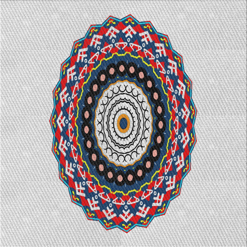 Tapis rouge/noir/bleu tissé à la machine, Carré 8 pi