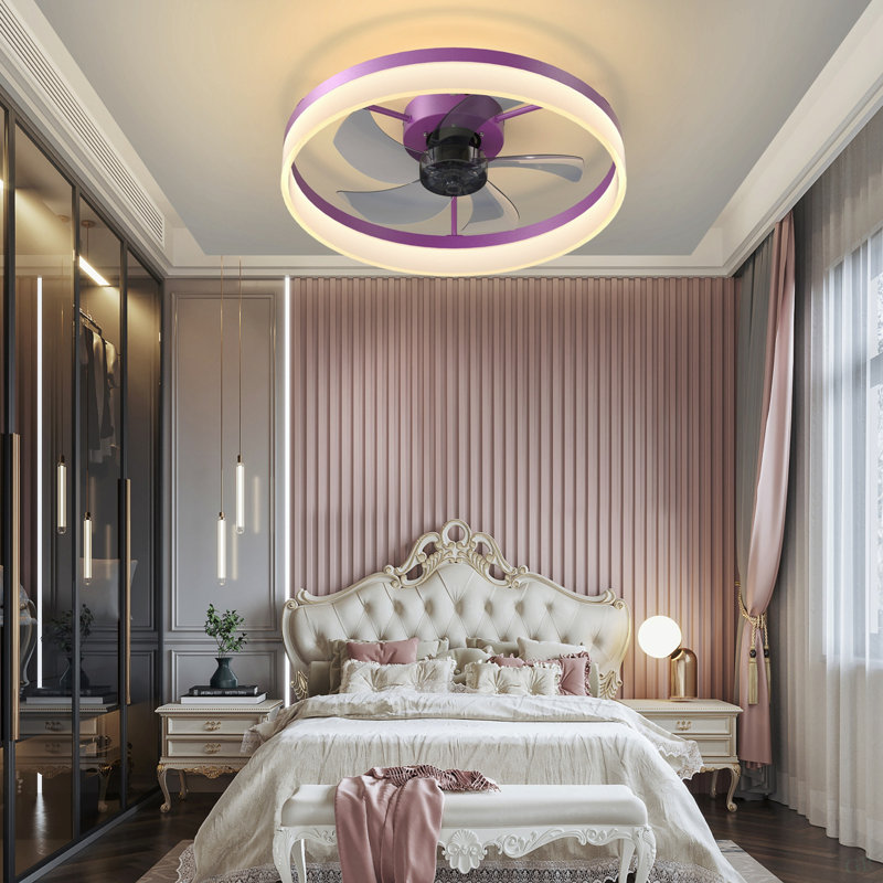 Ventilateurs de plafond avec lumières à DEL à intensité variable, installation encastrée de ventilateurs de plafond minces et modernes (mauve)