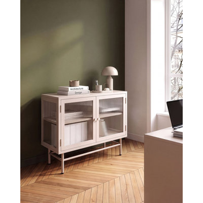 Glass Display Sideboard Argyrios Metal 77 cm Beige