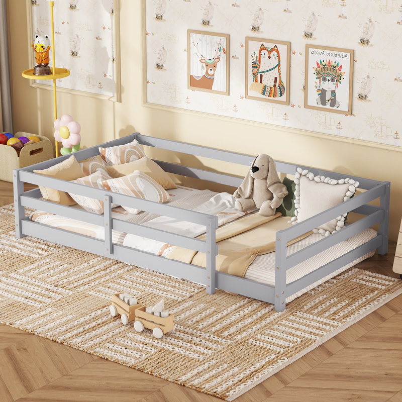 Lit de sol avec clôture Montessori, Twin, Gray