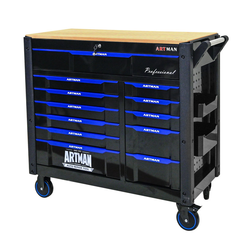 Wagon à outils multi-usages à 12 couches avec roues, comptoirs en bois
