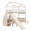 Lit superposé en bois en forme de maison avec glissade et escalier de rangement, cadre de lit simple / simple / double pour enfants, beige et blanc-551050586