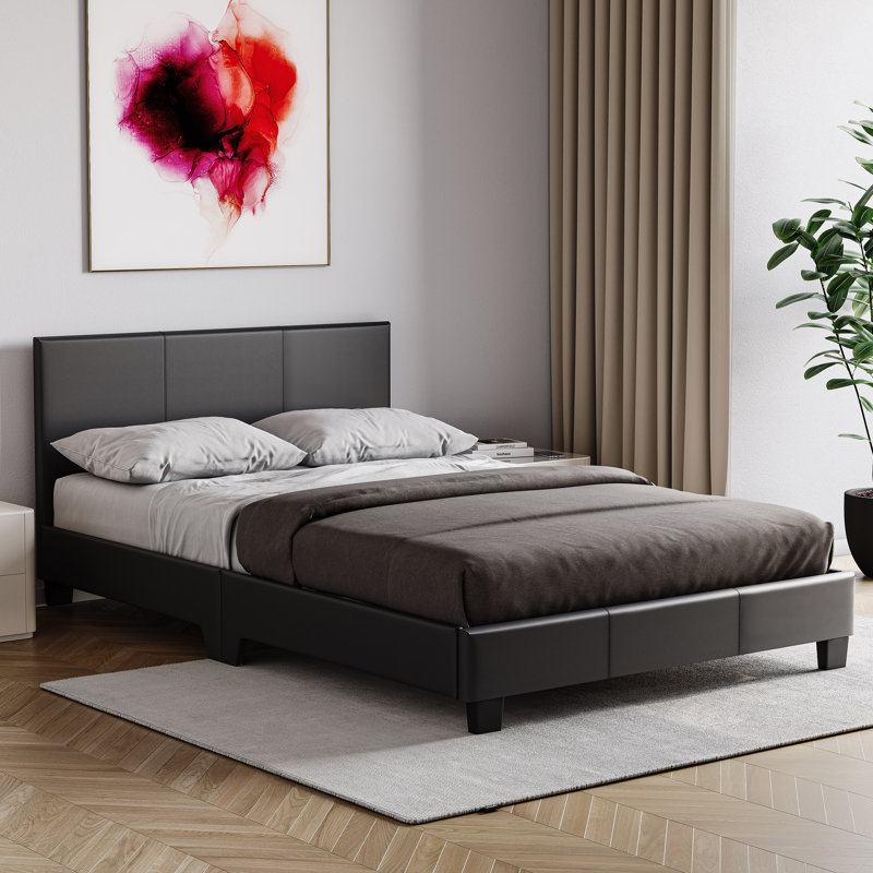 Scipio Upholstered Platform Bed, Small Double (4'), Black