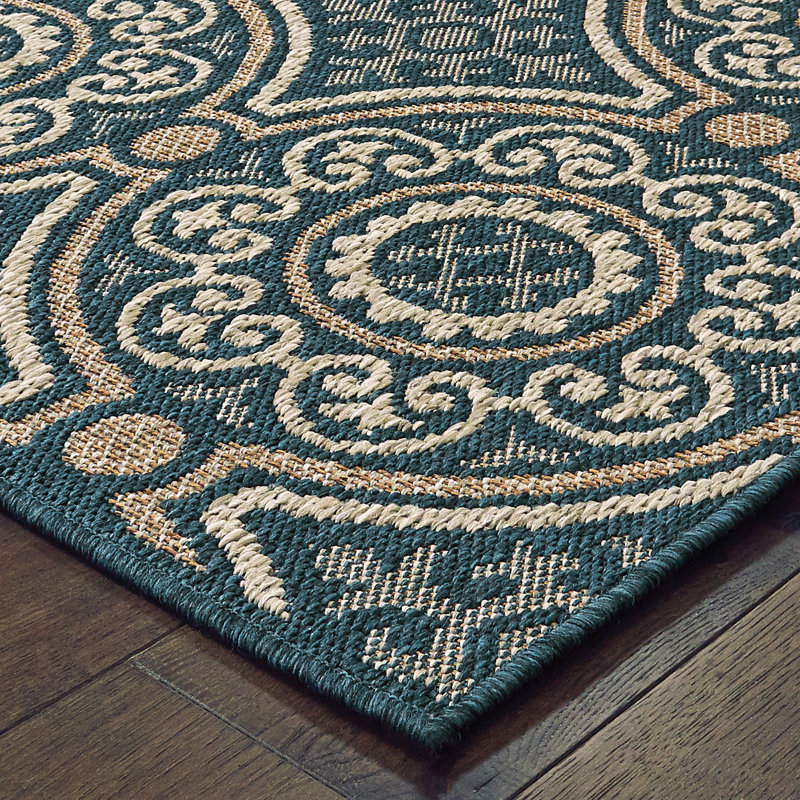 Tapis bleu sarcelle / gris Izola, Tapis de couloir 1 pi 10 po x 7 pi 6 po
