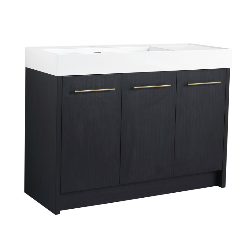Meuble-lavabo de 48 po en châtaignier noir avec lavabo en résine et facteur authentifié - porte d'évier moderne à fermeture en douceur