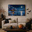 Cabane enneigée sur un lac gelé sous la pleine lune - Toile murale d'Halloween-645689337