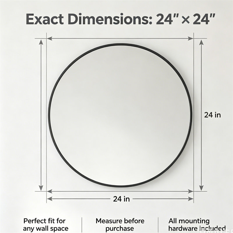 Miroir mural rond doré, H 24 po x l 24 po