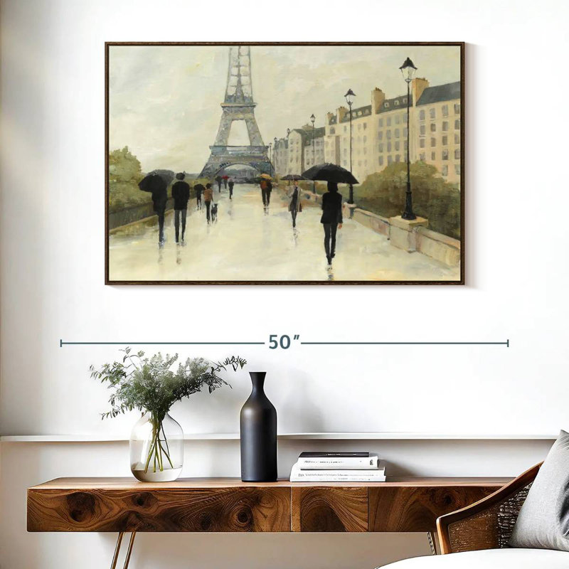 Eiffel sous la pluie, Cadre flottant en noyer, 40 po x 27 po