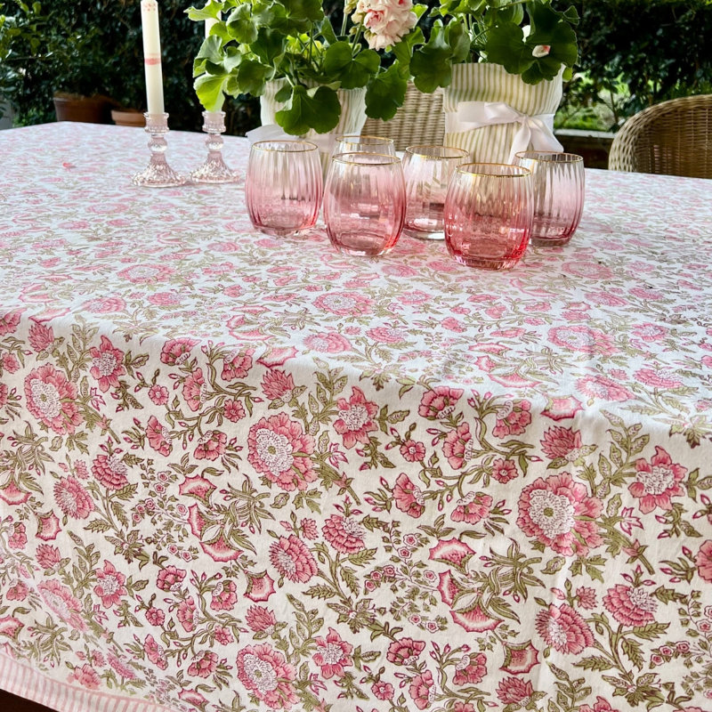 Beatrice Square Tablecloth- Pink And Green, 60" Square