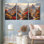 Tableau sur toile représentant un paysage de montagne d'automne, style traditionnel chinois (lot de 3)