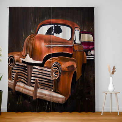 Old Car Crash Blackout Window Curtain Pair | Home Decor