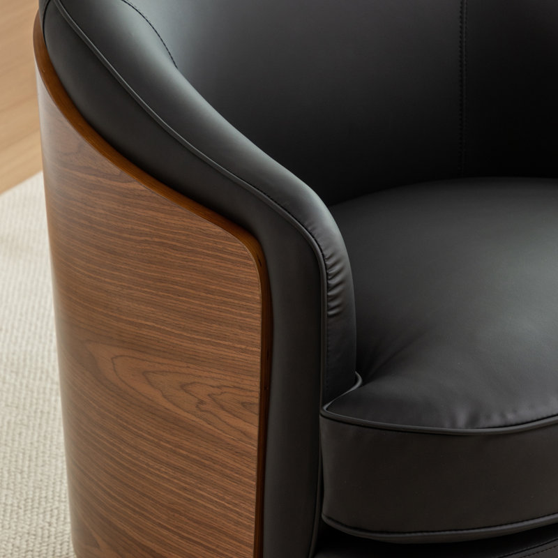 Faux Leather Swivel Barrel Chair, Black