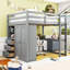 Lit mezzanine double en bois avec bureau intégré, tablettes de rangement, tiroirs et garde-robe-1448419677