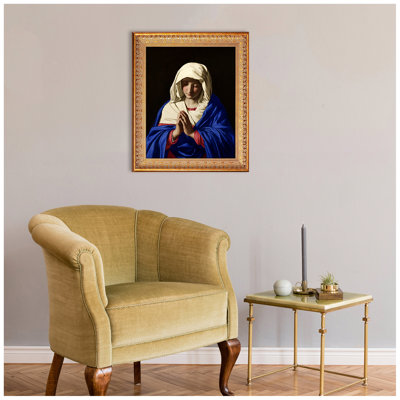 La Vierge en prière par Sassoferrato Leighton, taille de l'encadrement: 24,5 po x 20,5 po, taille de l'image: 20 po x 16 po, cadre doré à motif rétro reproductions d'art The World Classic, art mural giclée pour la décoration intérieure