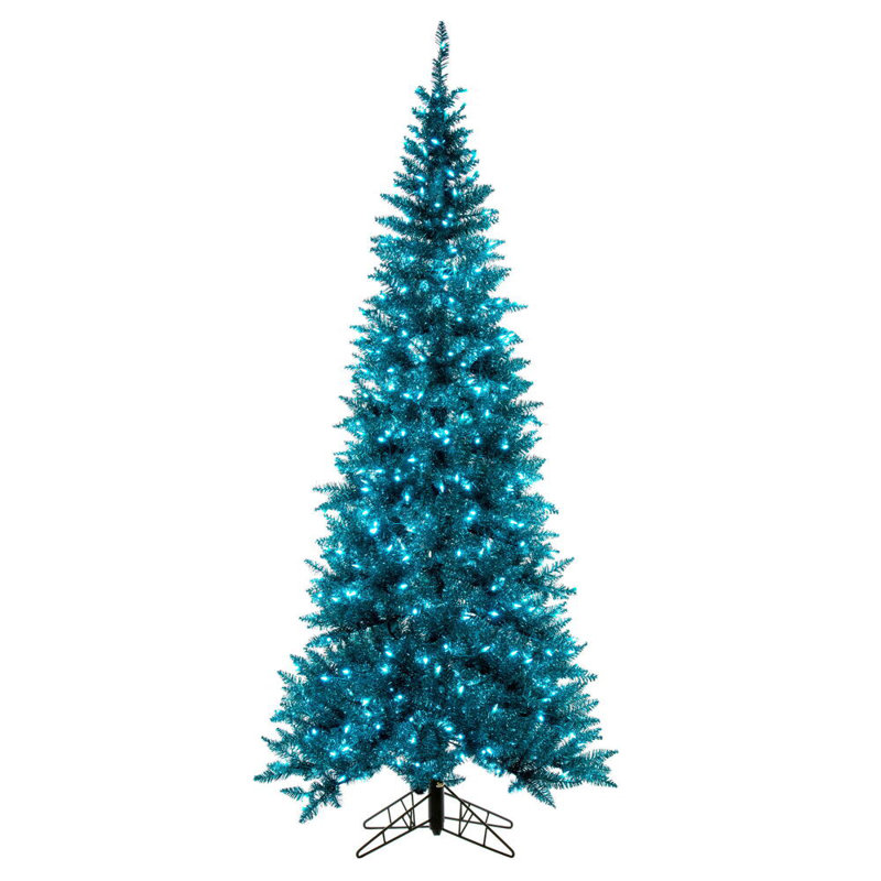 Slim Aqua Tinsel Artificial Pre-Lit Christmas Tree with Step On/Off Foot Switch, 4.5'
