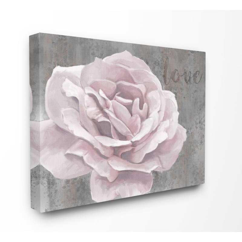 «Love Pink Flower Gray Neutral Peinture», impression sur toile, Toile tendue, H 36 po x l 48 po x P 1,5 po