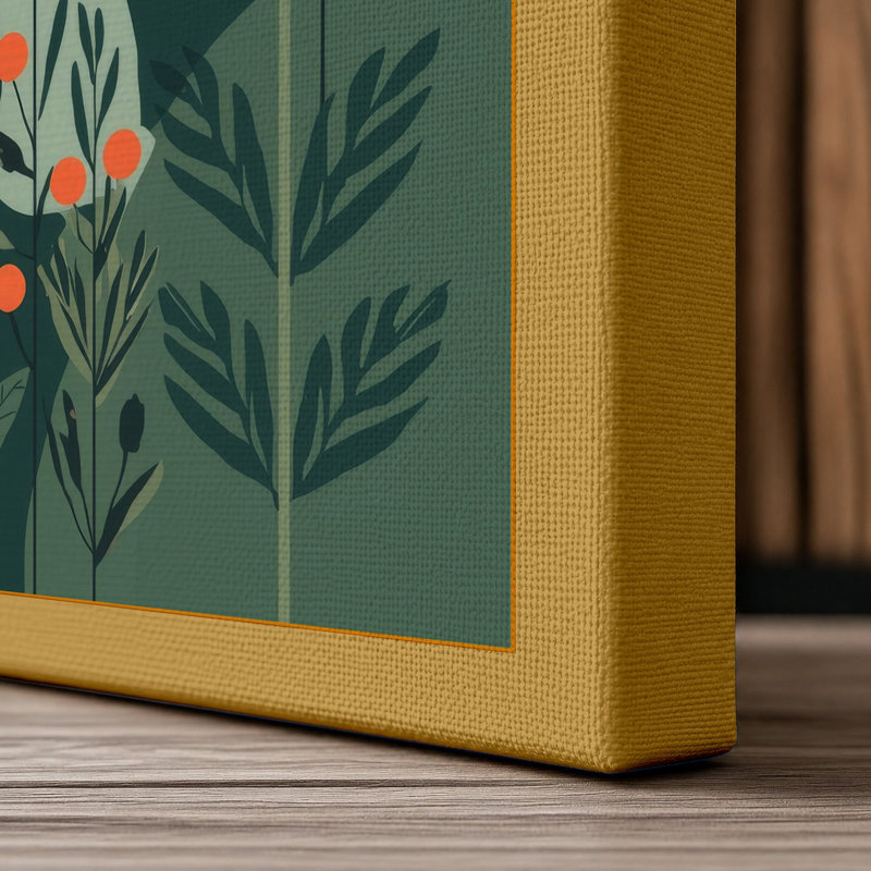 Stylized Garden Botanical - Wrapped Canvas, 24x16 - 61.0 x 40.6 cm, Ochre Border