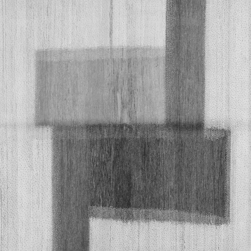 Tapis abstrait gris tissé à la machine Emmasue, Carré 7 pi