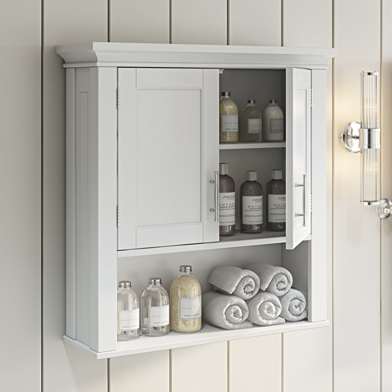 Armoire à pharmacie murale à deux portes avec tablette ouverte et réglable pour la salle de bain et la salle de lavage Somerset RiverRidge