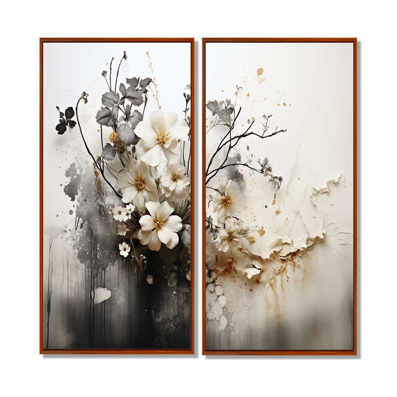Tymeo - Boho abstrait, impressions sur toile, H 20 po x l 24 po, Reproduction avec cadre flottant, Brun