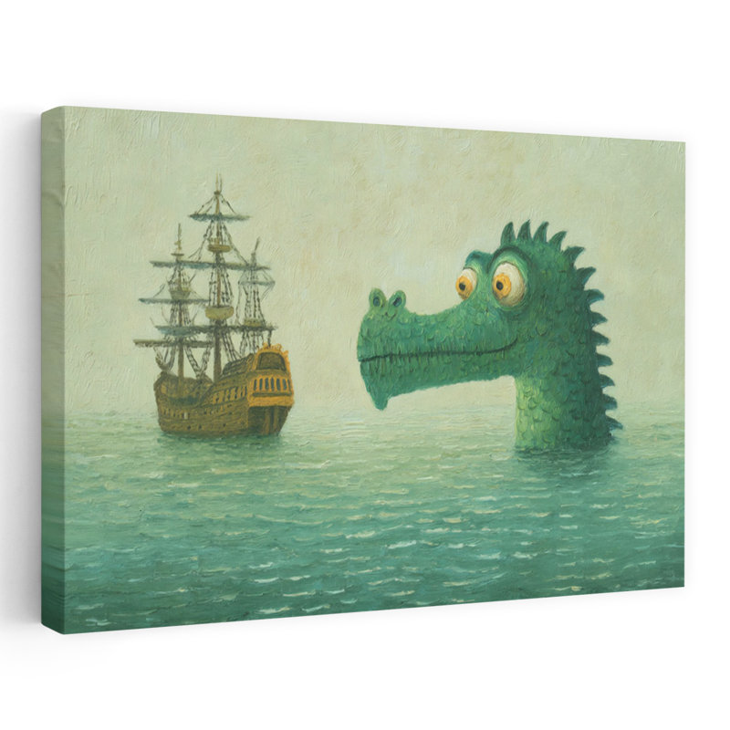 Cute Sea Monster Contemporary Wall Art Print 1 Piece Wrapped Canvas Wall Art, 60.96cm H x 91.44cm W