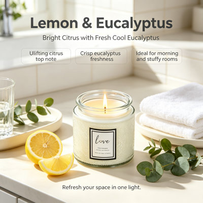 Coconut Lavender & Lemon Eucalyptus Natural Soy Wax Scented Jar Candles, French Country Decor for Patio Bedroom Bathroom Spa