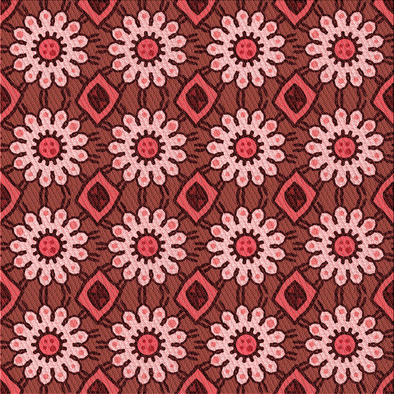 Tapis floral en laine rouge, Carré 8 pi