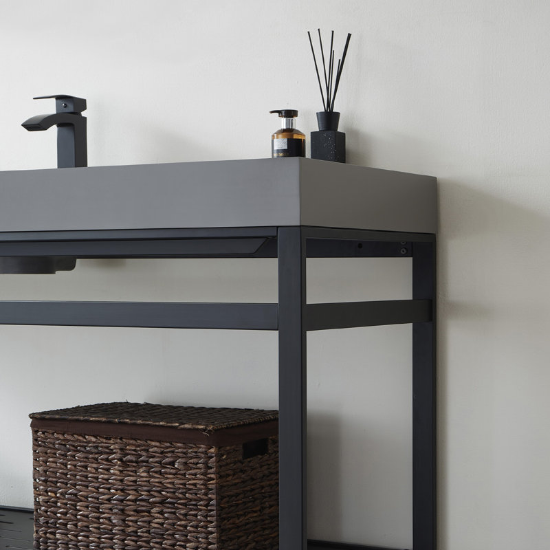 Ensemble de meuble-lavabo 60 po Waite, Gris, Noir mat / gris, Simple trou