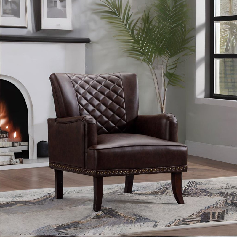 Fauteuil de 28,7 po de large Kailany, Similicuir brun
