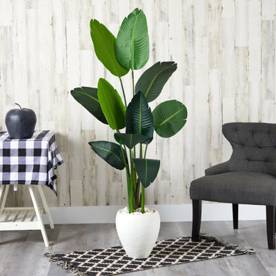 63'' Faux Banana Leaf Tree in Fiber Clay Planter