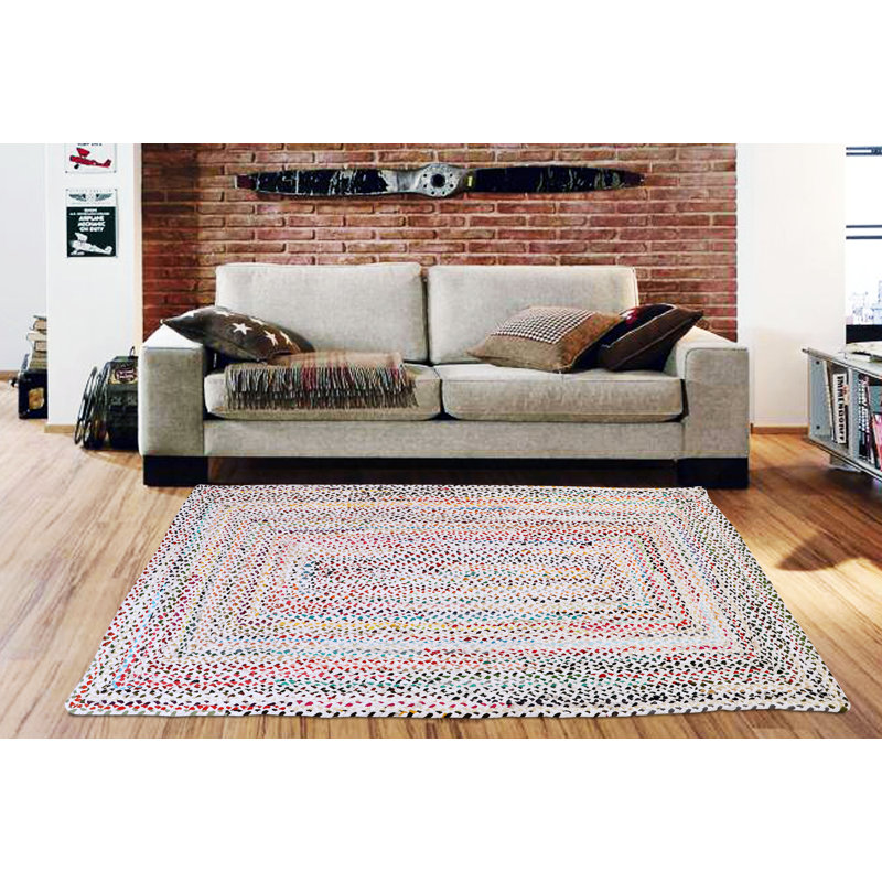 Tapis ivoire en coton tressé à la main Moryn, Rectangle 2 pi x 3 pi