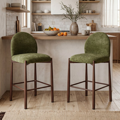 27.36" H Upholstered Counter Stools with Metal Frame, Modern Kitchen Chair Set, Olive Green Brushed Canvas