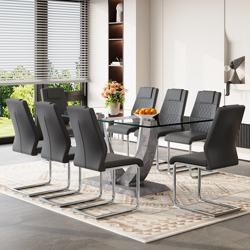 Ensemble de table de salle à manger moderne, table de salle à manger rectangulaire avec chaises, 9 pièces : table, 8 chaises
