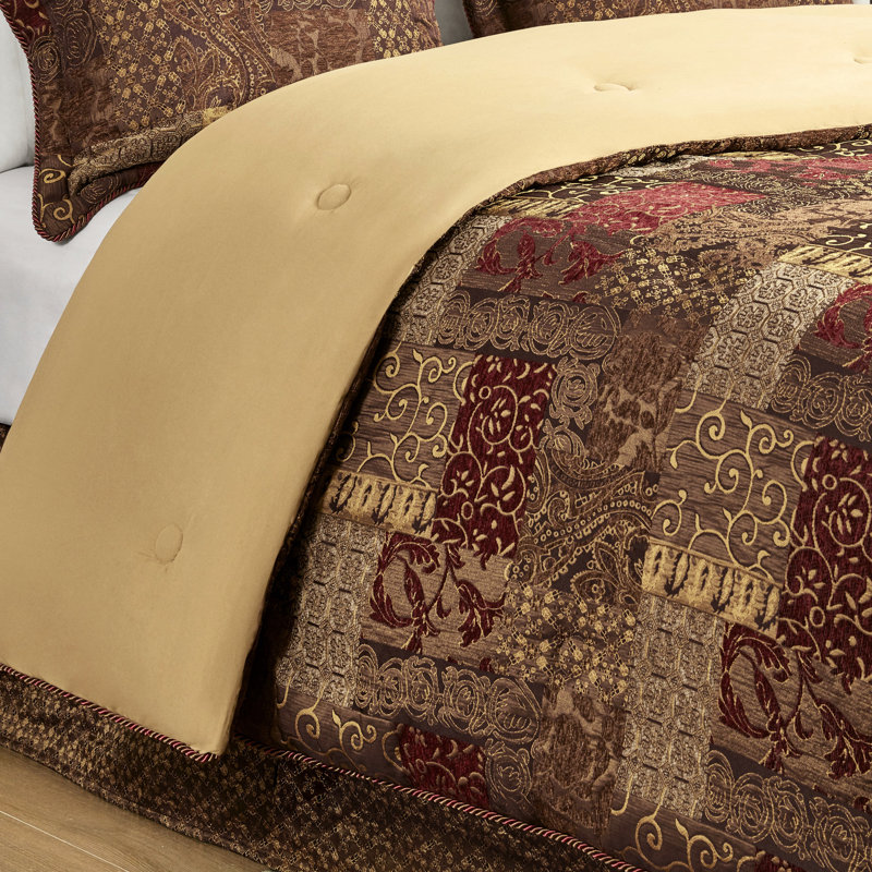 Édredon très grand avec chenille charmante de couleur brune et chaleureuse, Édredon très grand + 2 taies décoratives + 1 ju