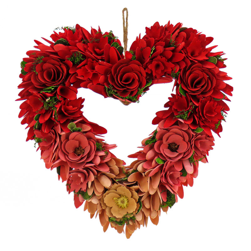 Couronne de cœur rouge Saint-Valentin, H 20 po x l 20 po x P 3,94 po