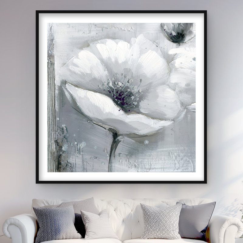 Fleurs en niveaux de gris - reproduction encadrée avec passe-partout pour la décoration intérieure, H 48 po x l 48 po, Noir