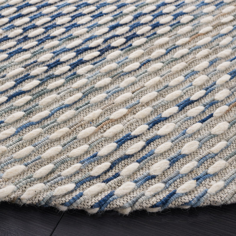 Laureldale Hand Woven Wool/Cotton Abstract Rug in Navy/White, Round 6'